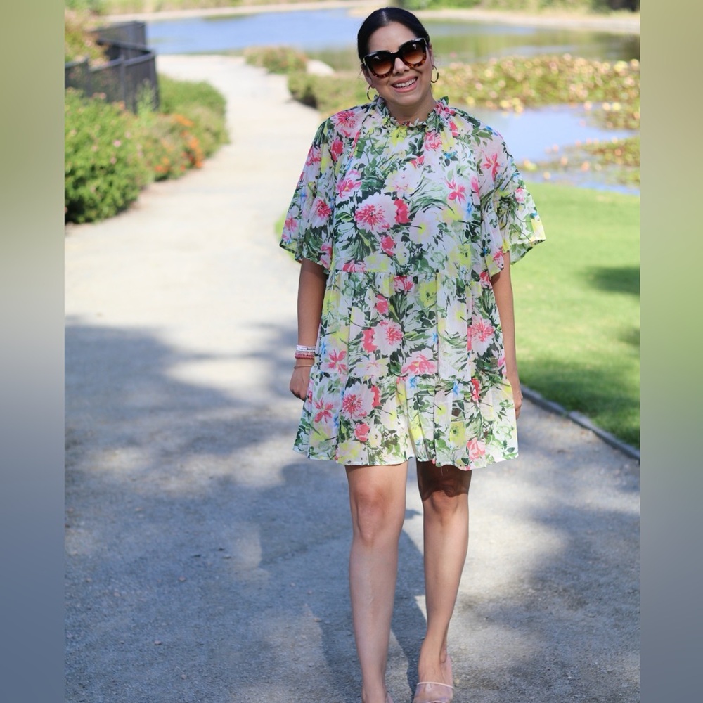 H&M Vibrant Floral airy short dress in Large
